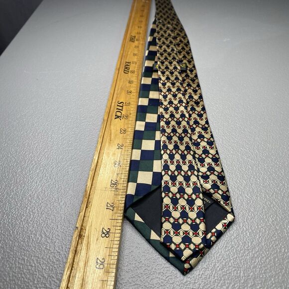 Sinsabang Pure Silk Mens Tie Necktie Blue Green Multicolor Geometric Print - Picture 5 of 6